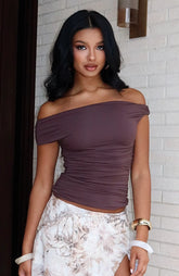 Halfway Over It Off Shoulder Top Chocolate