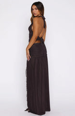 Mad At You Maxi Skirt Choc/Pink Polka Dot