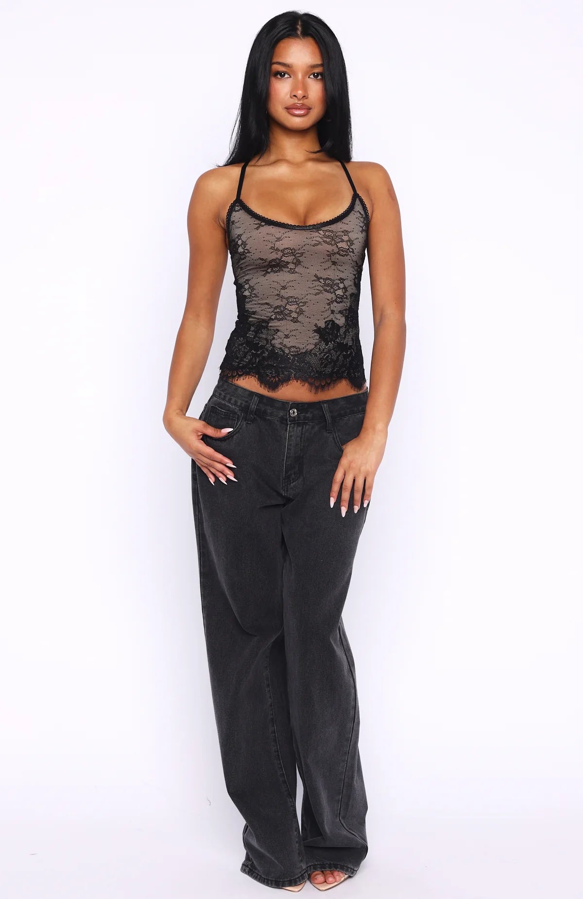 You Came Back Lace Top Black