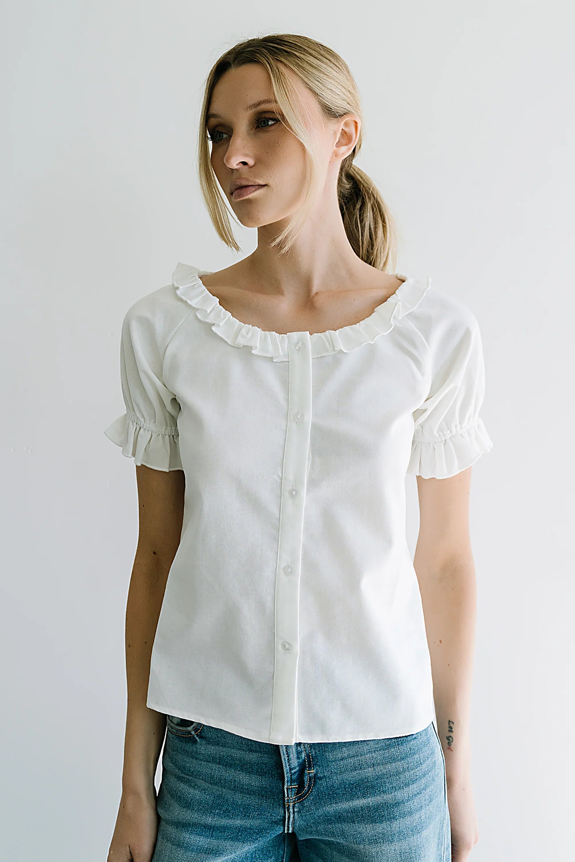 Connie Ruffle Blouse in Cream