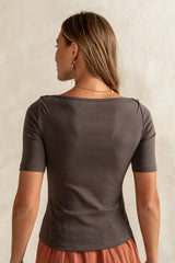 Blair Boat Neck Top in Charcoal