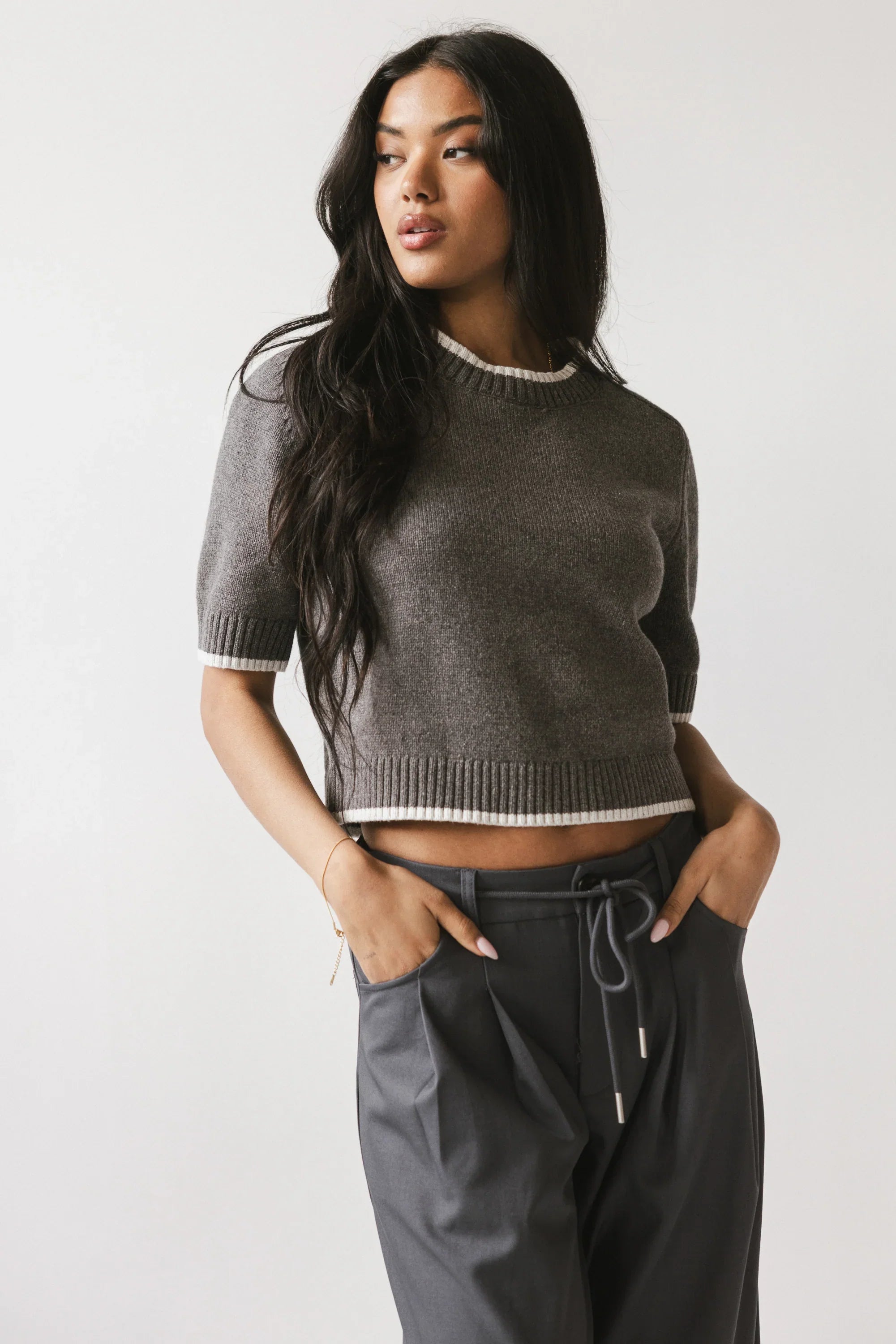 Rumple Contrast Top in Charcoal