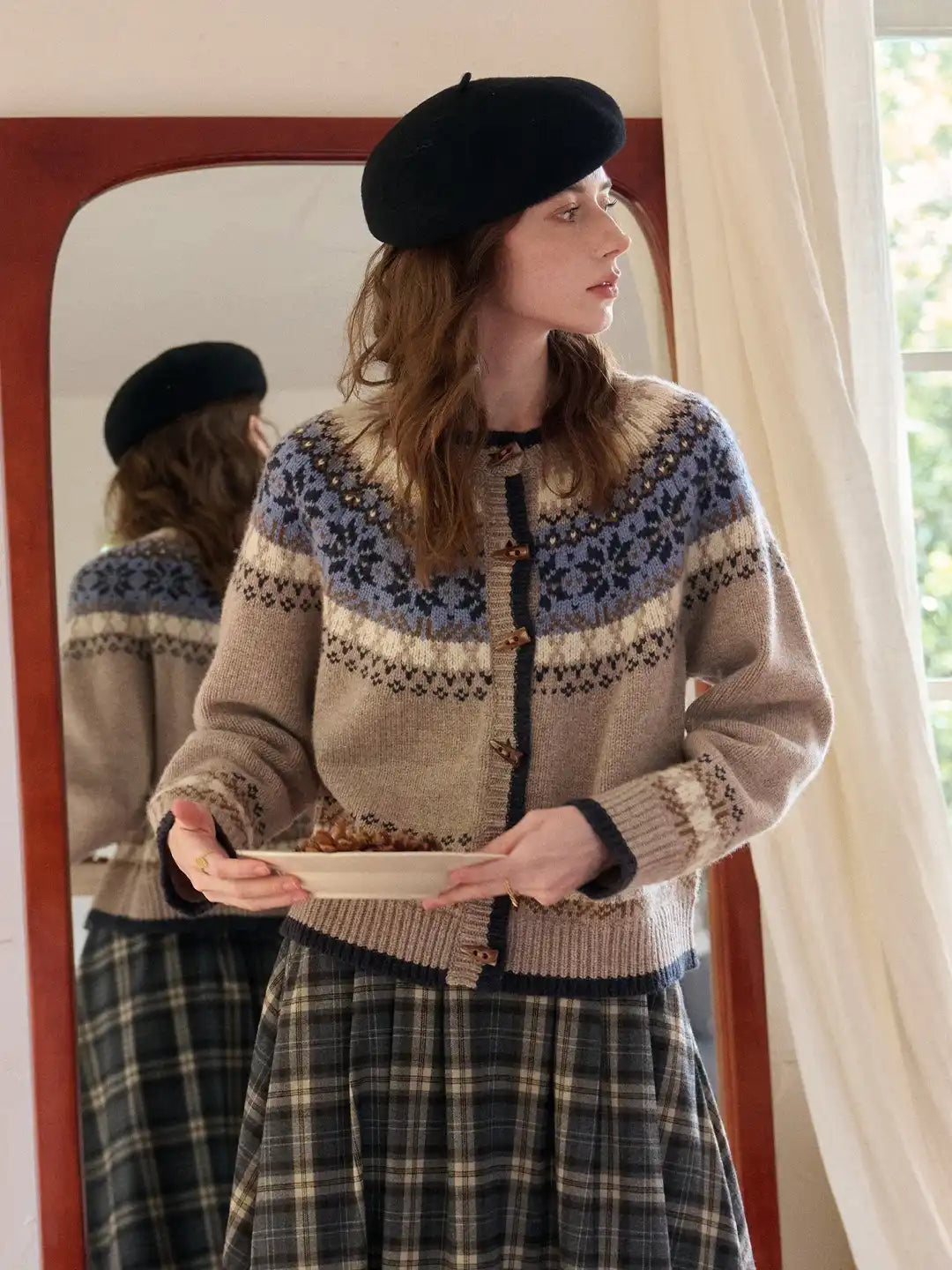 Elyse Round Neck Fair Isle 100% Wool Cardigan