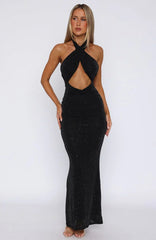 Set For Life Halter Maxi Dress Black