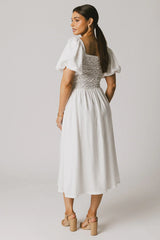 Janie Smocked Midi Dress in White