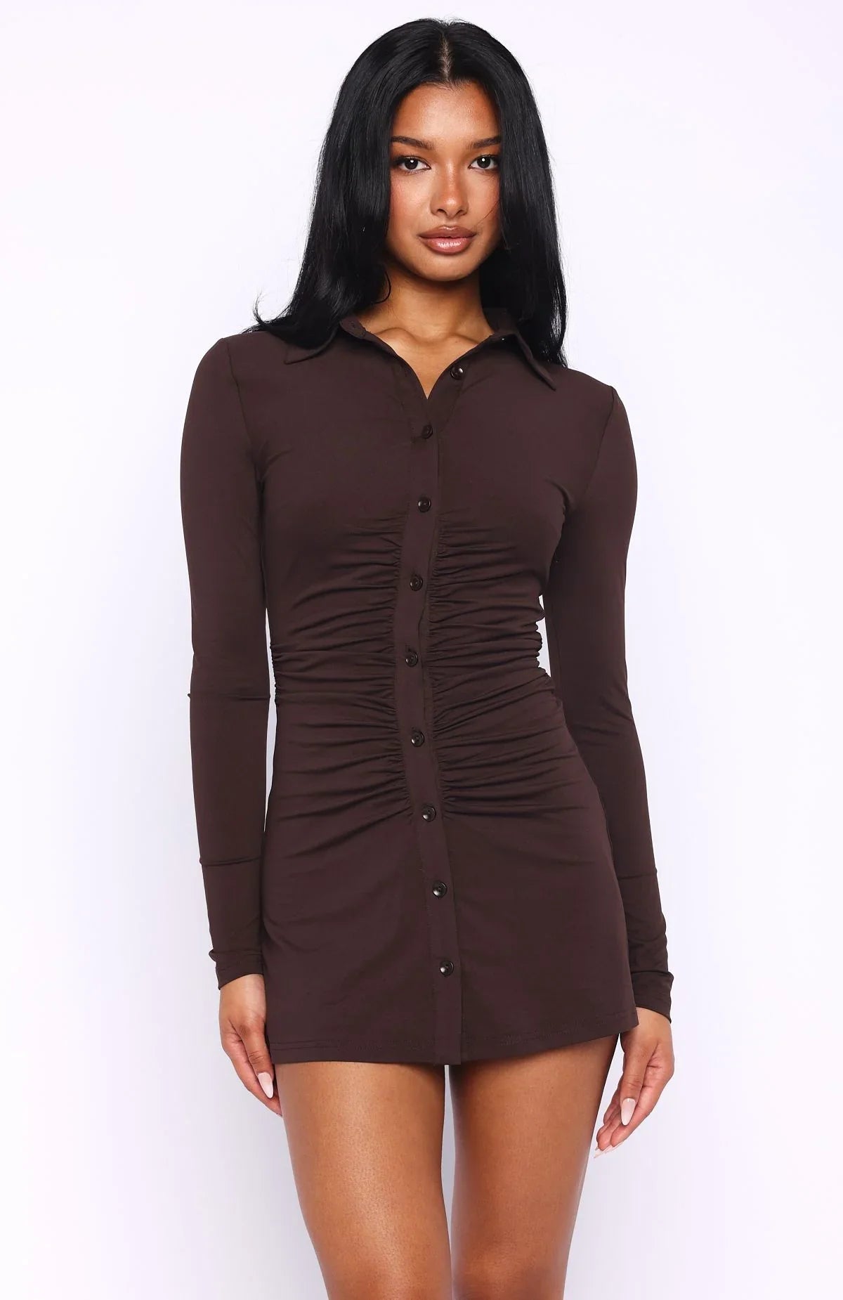 It's All For You Long Sleeve Mini Dress Chocolate
