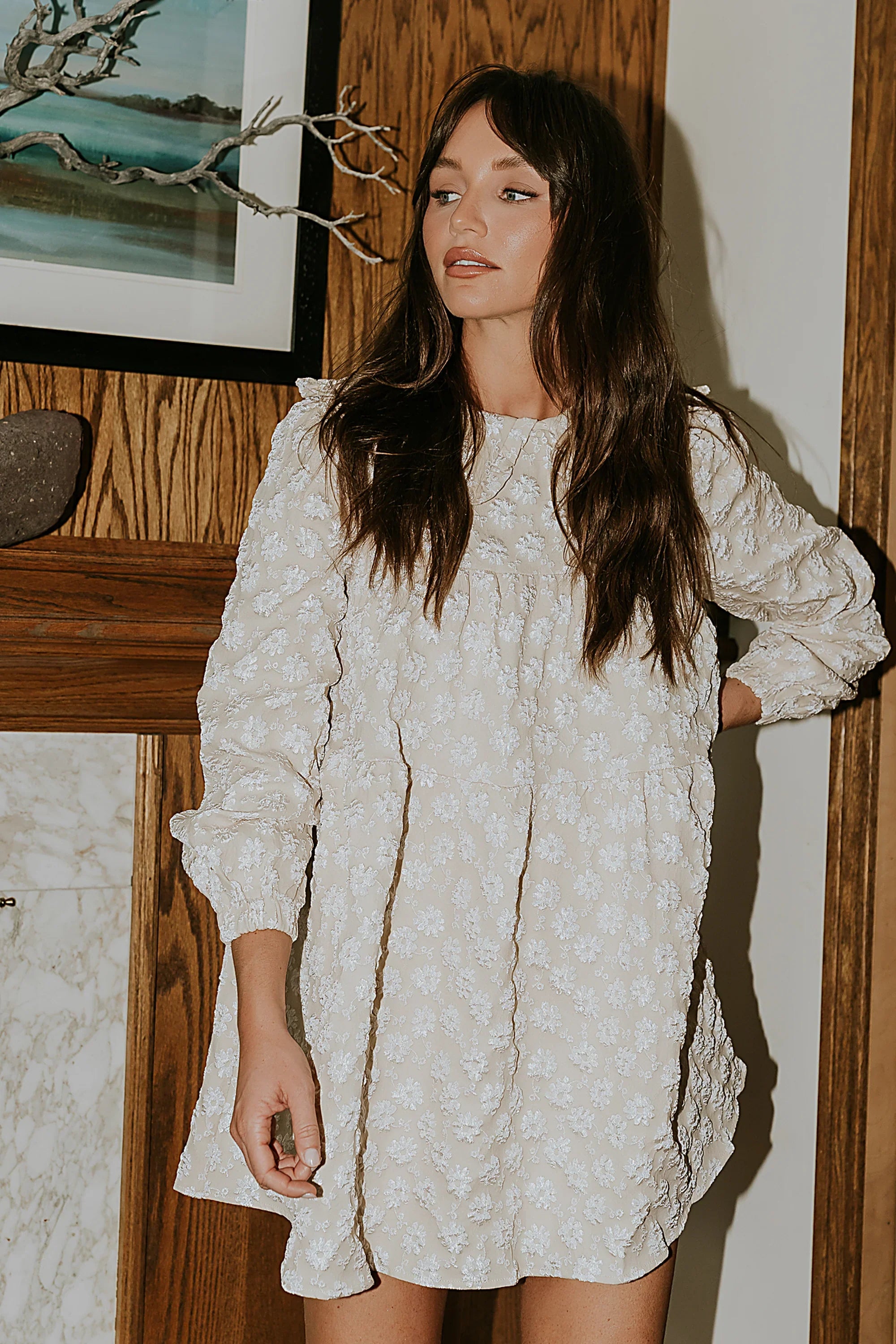 Liam Floral Mini Dress in Oatmeal